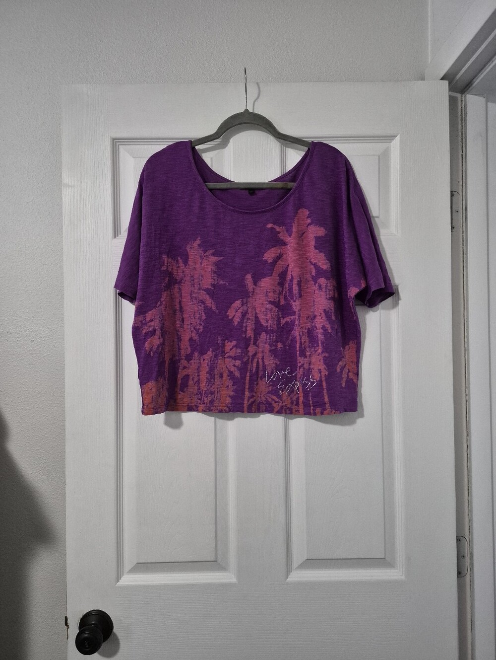Purple Palm-Print Crop Tee - Women